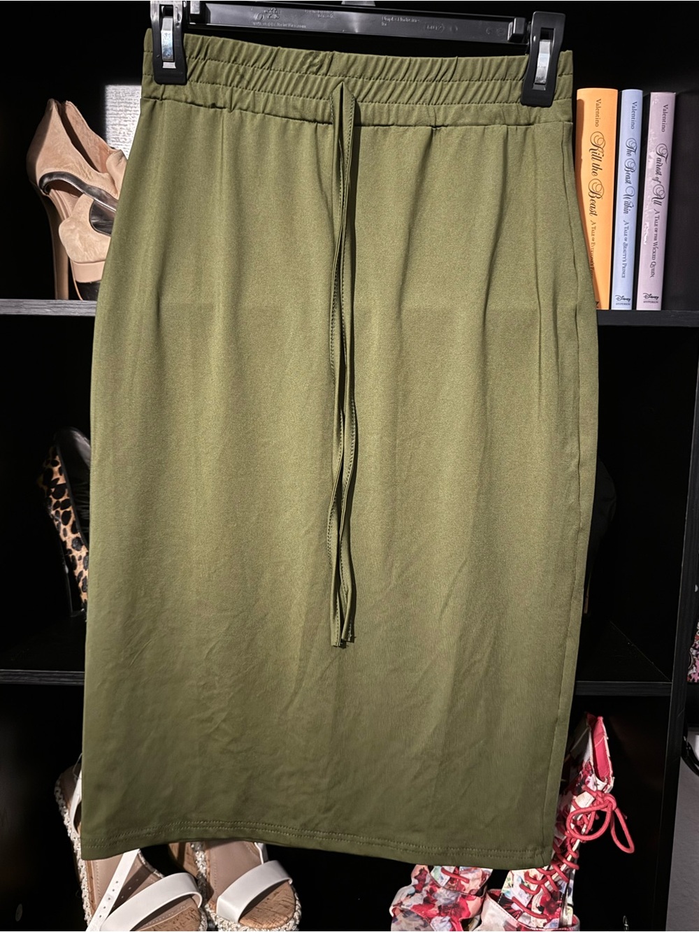 SHEIN Olive Green Drawstring Midi Skirt